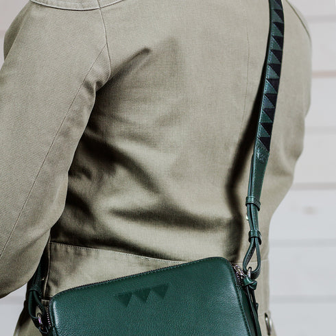 Sharktooth Bag Strap Leather Slim - Green & Black